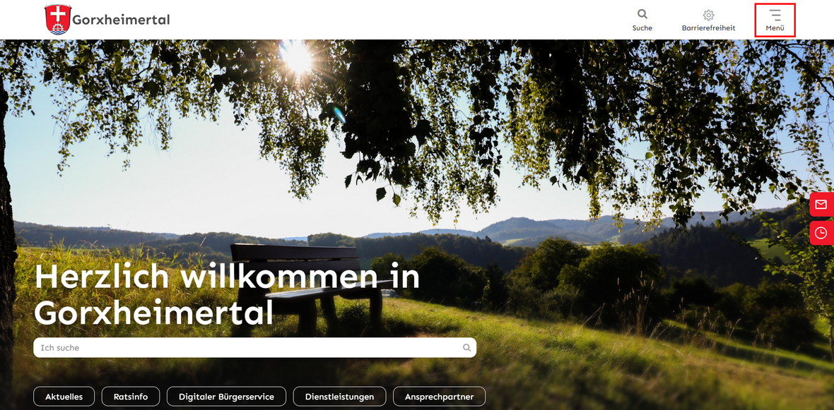 Das Menü der Homepage Gorxheimertal