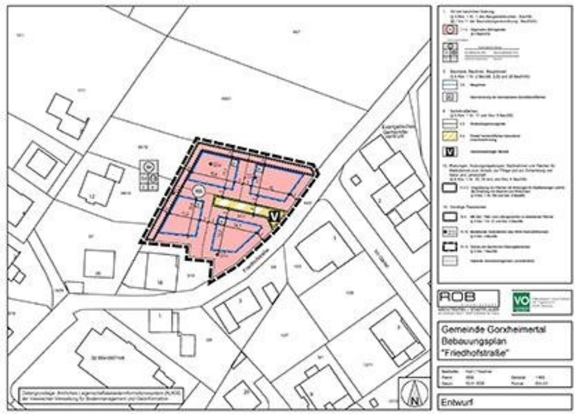 Planzeichnung zum Entwurf Bebauungsplan "Friedhofstraße"  der Gemeinde Gorxheimertal als Bild